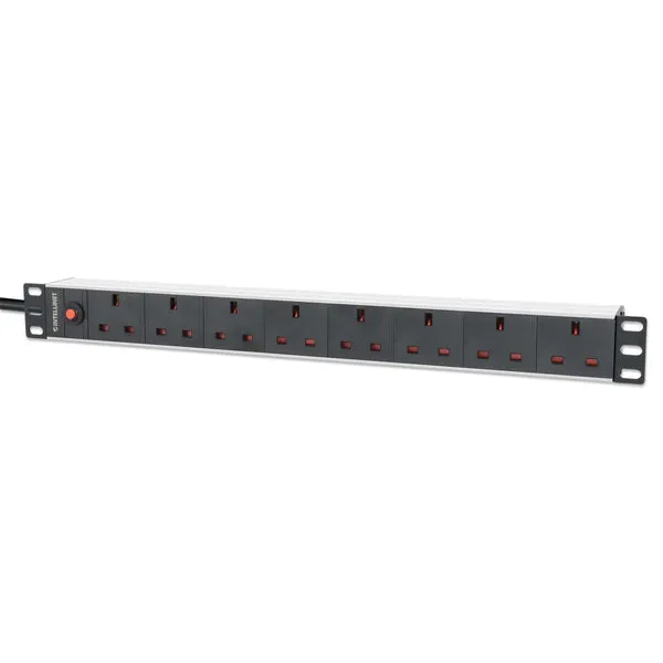 Intellinet 19" 1U PDU 7-way UK Overload Protection Rackmount Power Distribution Unit UK 3-pin outlets 3m power cord output