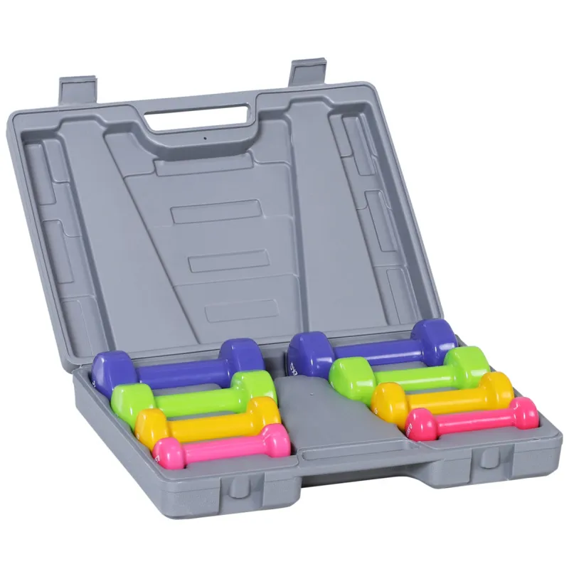 Dumbbell Weights Set 0.5kg, 1kg, 1.5kg, 2kg Pairs Home Exercising Toning Cardio Yoga - Colourful
