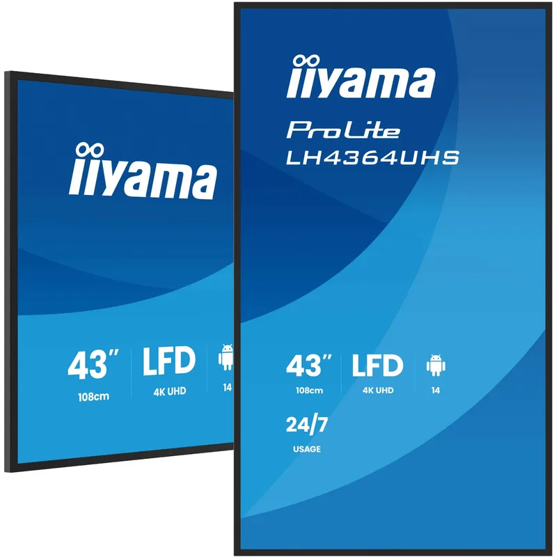 iiyama LH4364UHS-B1AG Signage Display Digital signage flat panel 109.2 cm (43") LED Wi-Fi 500 cd/m 4K Ultra HD Black Built-in processor Android 24/7