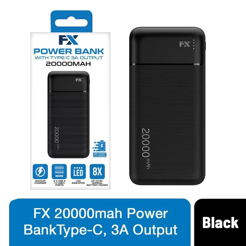 Fx 20000 Mah Power Bank With Fast Type-c 3a Output - Black