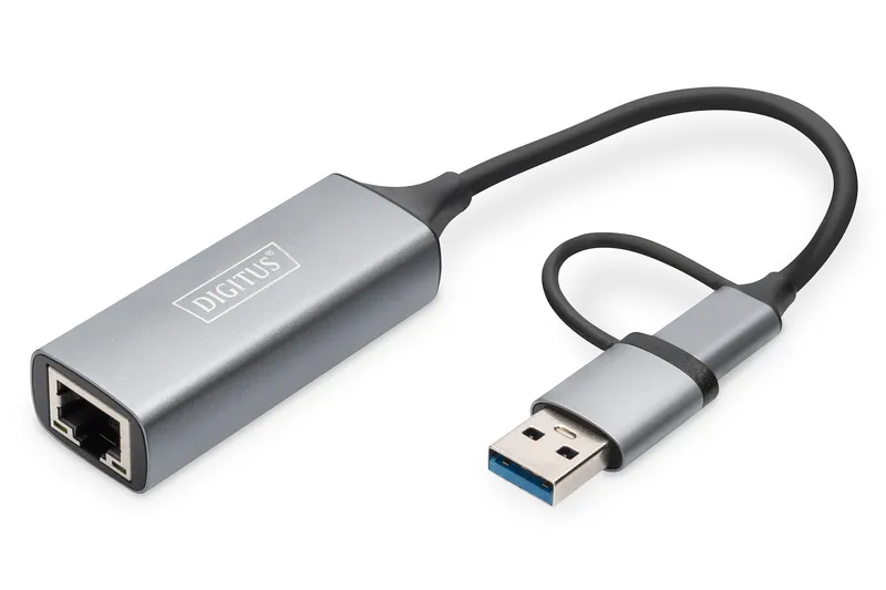 Digitus USB Type-C™ Gigabit Ethernet Adapter 2.5G. USB-C™ + USB A (USB
