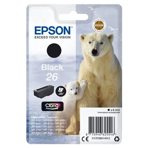 Epson Polar bear 26 Claria Premium Single Black Ink