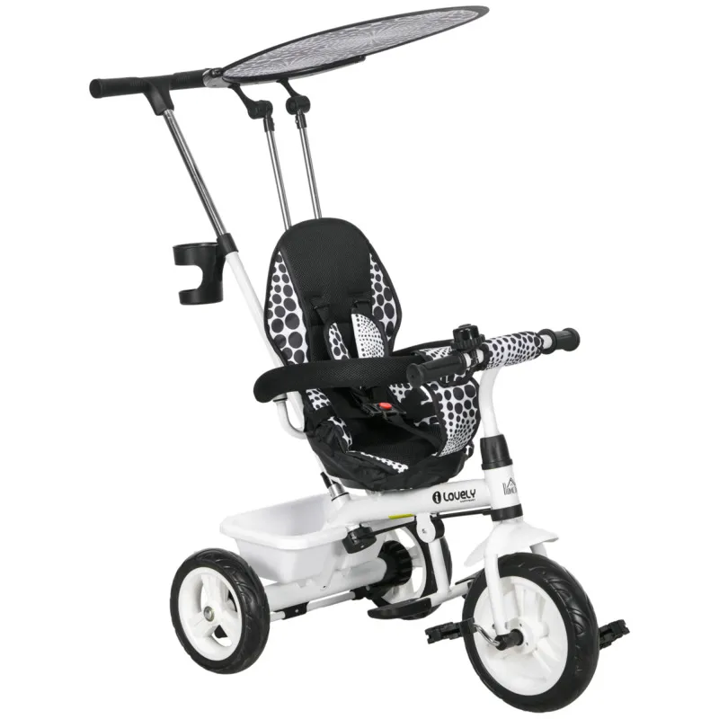Homcom 6 In 1 Kids Tricycle W/ Removable Handle For 1.5 Year, White