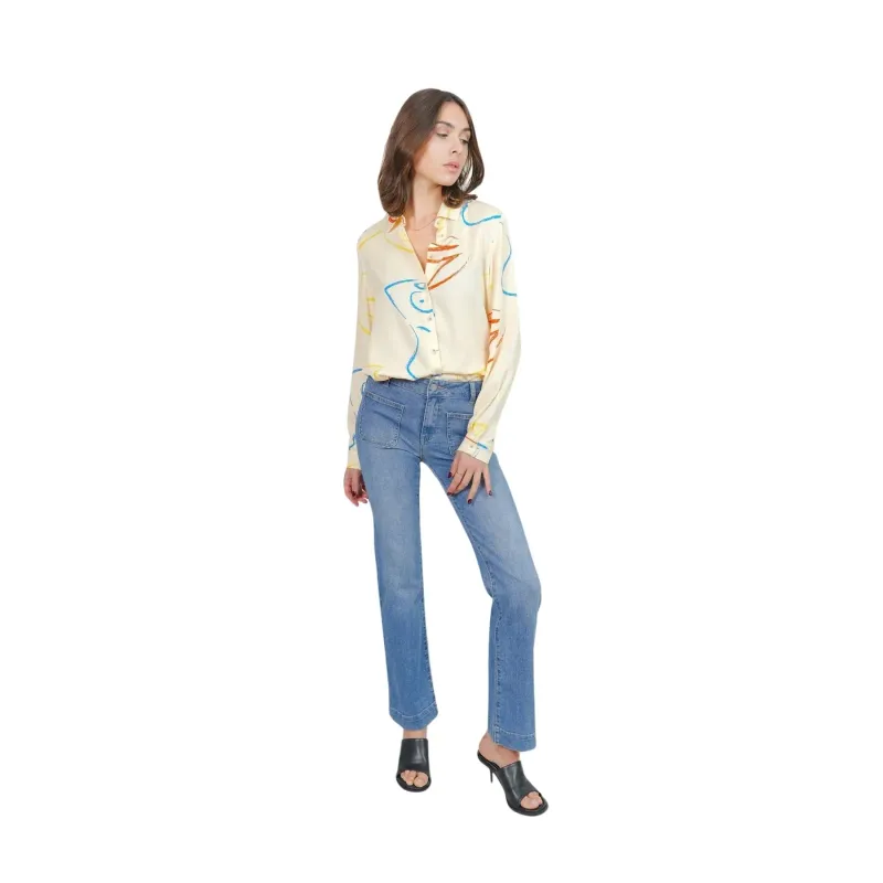 Women's blue stretch cotton bootcut jeans F.A.M. Paris Bella