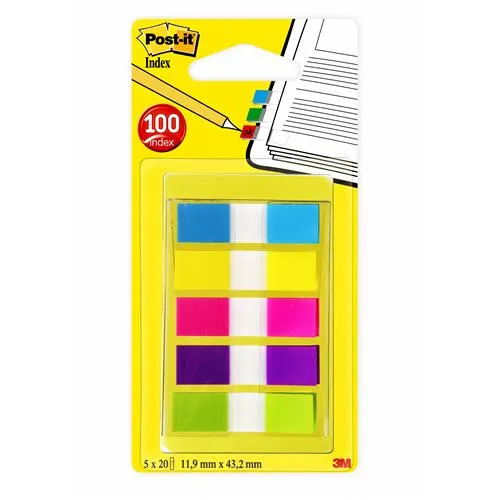 Post-It Flags, Assorted Bright Colors, 1/2 in Wide, 100/On-the-Go Dispenser self adhesive flags 100 sheets