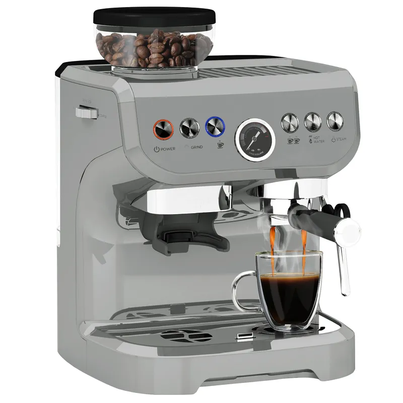 Homcom Espresso Machine, Bean Grinder & Steam Wand, 15 Bar Pressure, Silver.