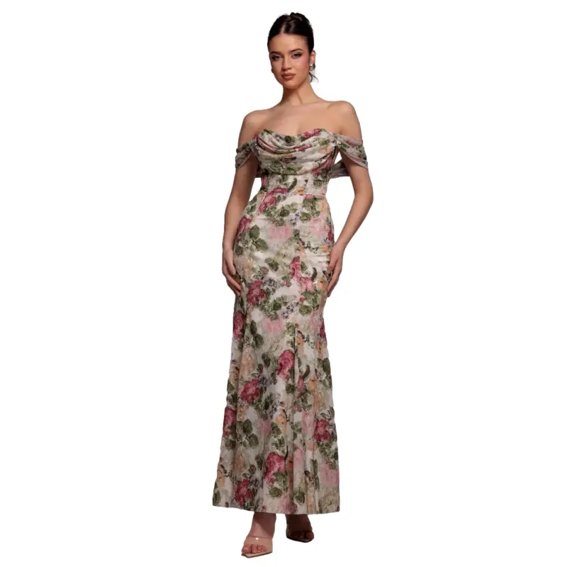 Long Chiffon Cowl Neck Dress Women Goddiva Maxi