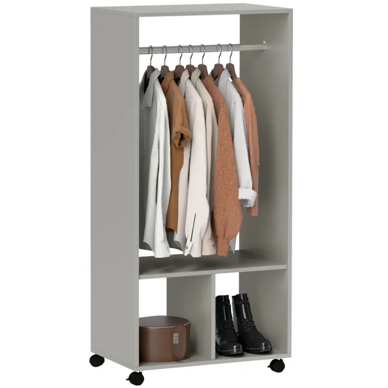 Homcom Open Wardrobe Clothes Rail Bedroom Clothes Storage Rod Shelves Grey