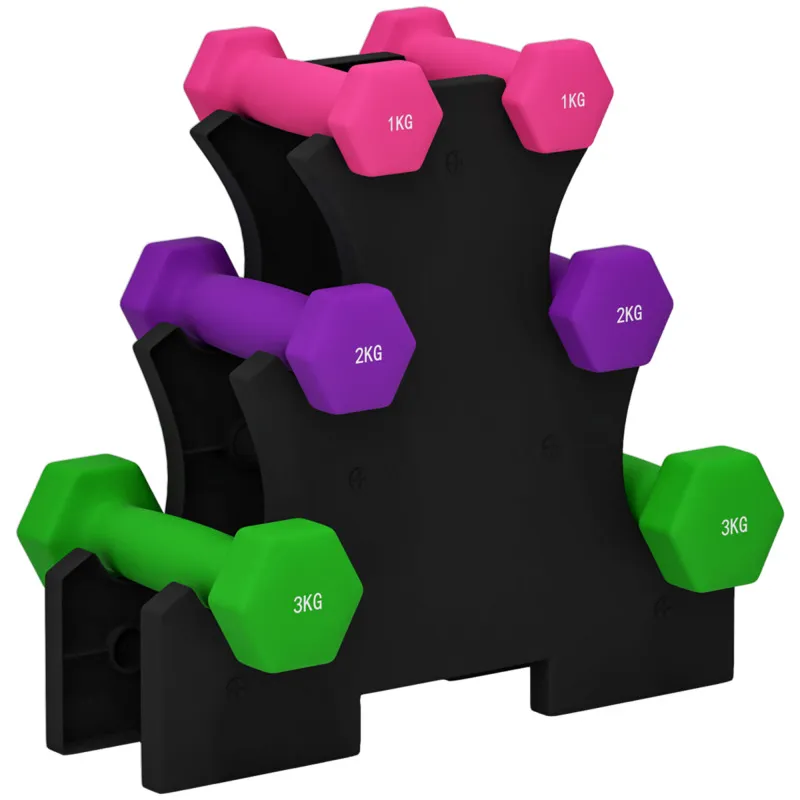 Sportnow Hex Dumbbell Set With Rack - 2x1kg, 2x2kg, 2x3kg Pairs