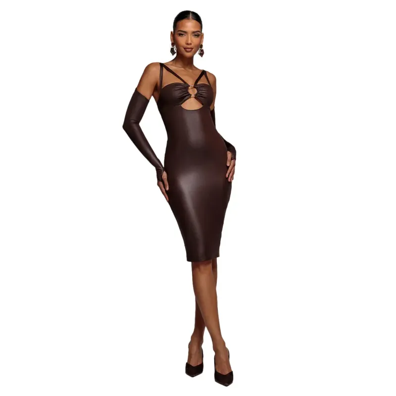 Women's Faux Leather Dress Goddiva Midi