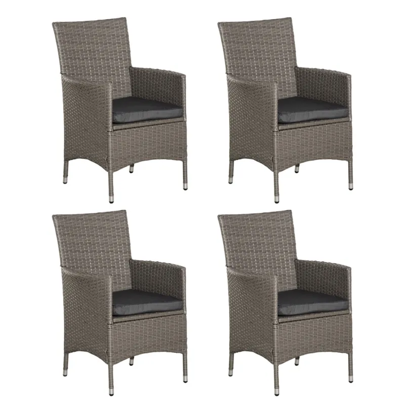 Outsunny 4pc Outdoor Rattan Armchair Wicker Dining Chair Set For Garden Grey