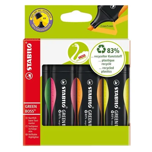 STABILO GREEN BOSS marker 4 pc(s) Chisel tip Green Orange Pink Yellow