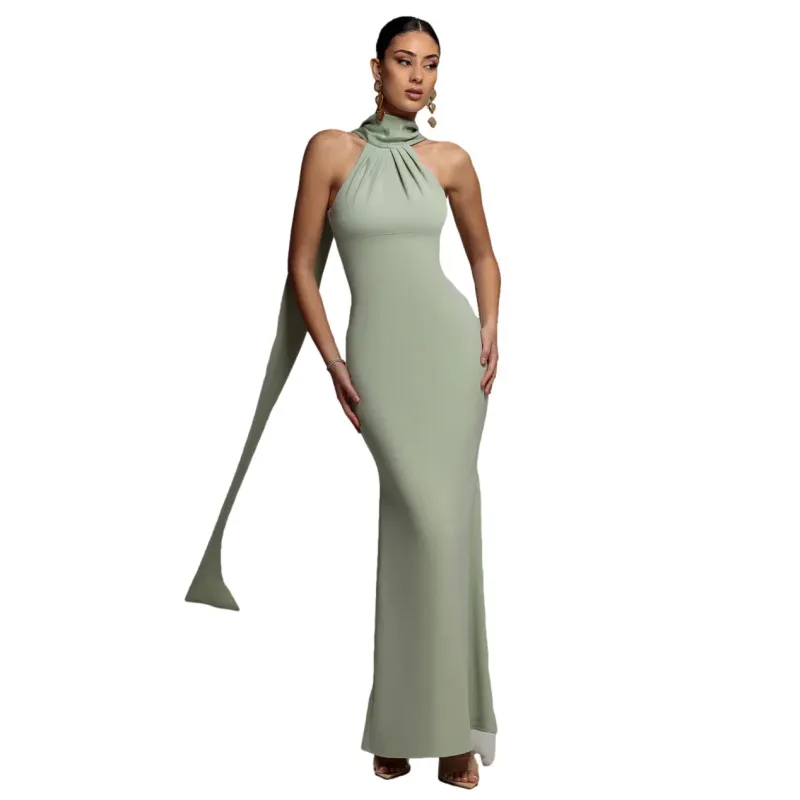 Satin Scuba and Velvet Backless Dress Women Goddiva Maxi
