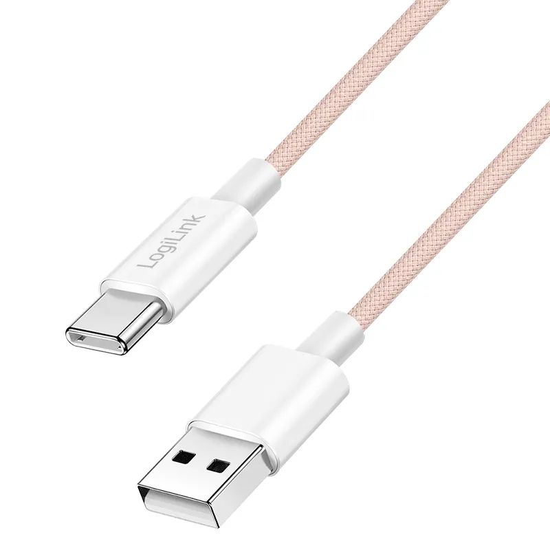LogiLink USB 2.0 Type-C cable. C/M to A/M. nylon jacket. 60W. pink. 1.