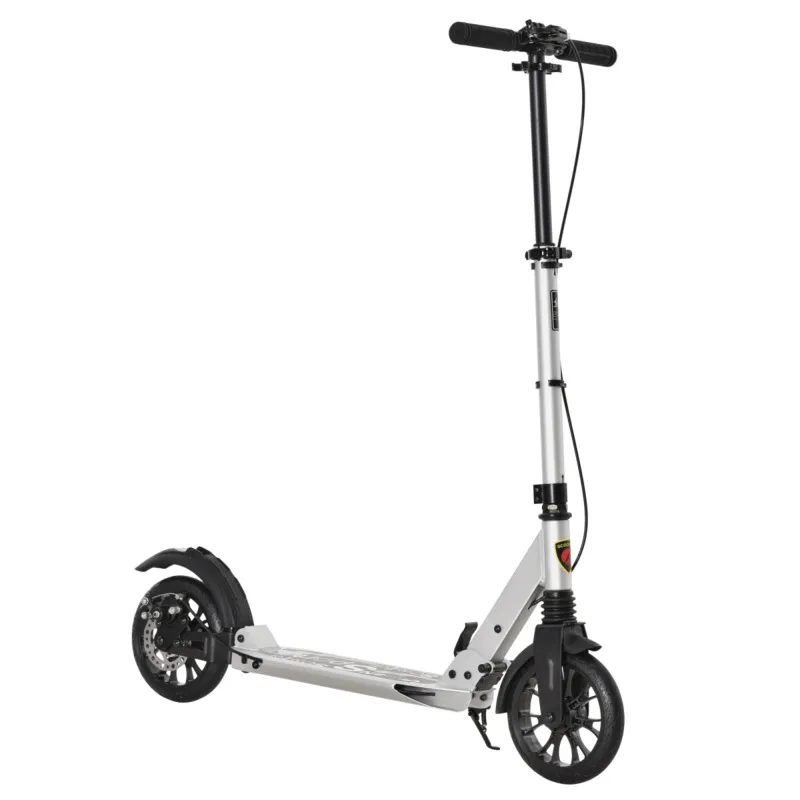 Homcom Adult Teens Kick Scooter Fold Adjust 14+ W/ Rear Wheel&hand Brake Silver