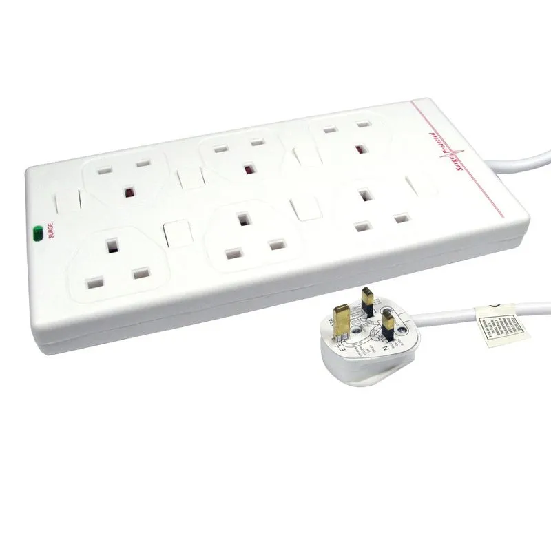 FDL 6 WAY SURGE PROTECTED SWITCHED GANG STRIP + INDICATOR - 2M