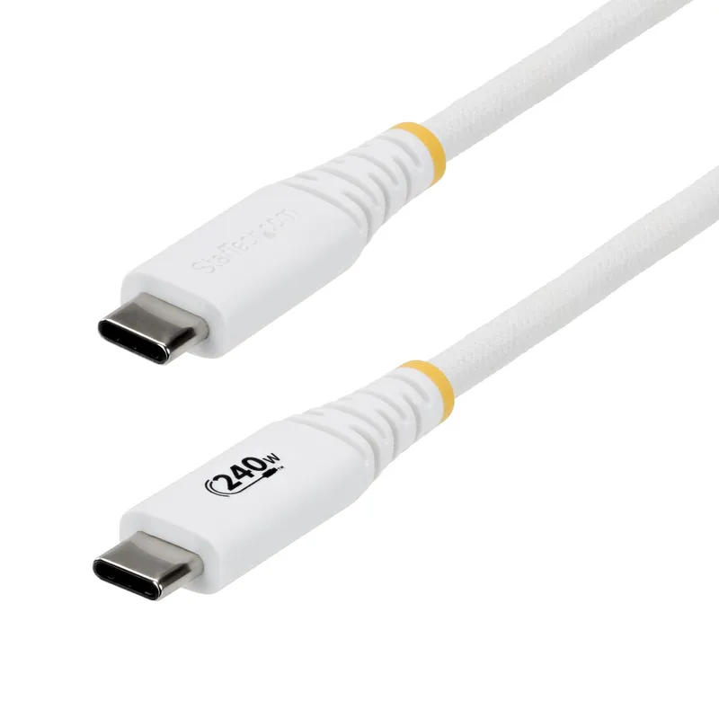 StarTech.com 2m (6ft) USB-C Charging Cable, Durable and Ultra-Flexible, 240W (5A) PD EPR, USB 2.0 Laptop Charger Cable, USB-IF Certified, Rugged USB-C Charging Cord - White