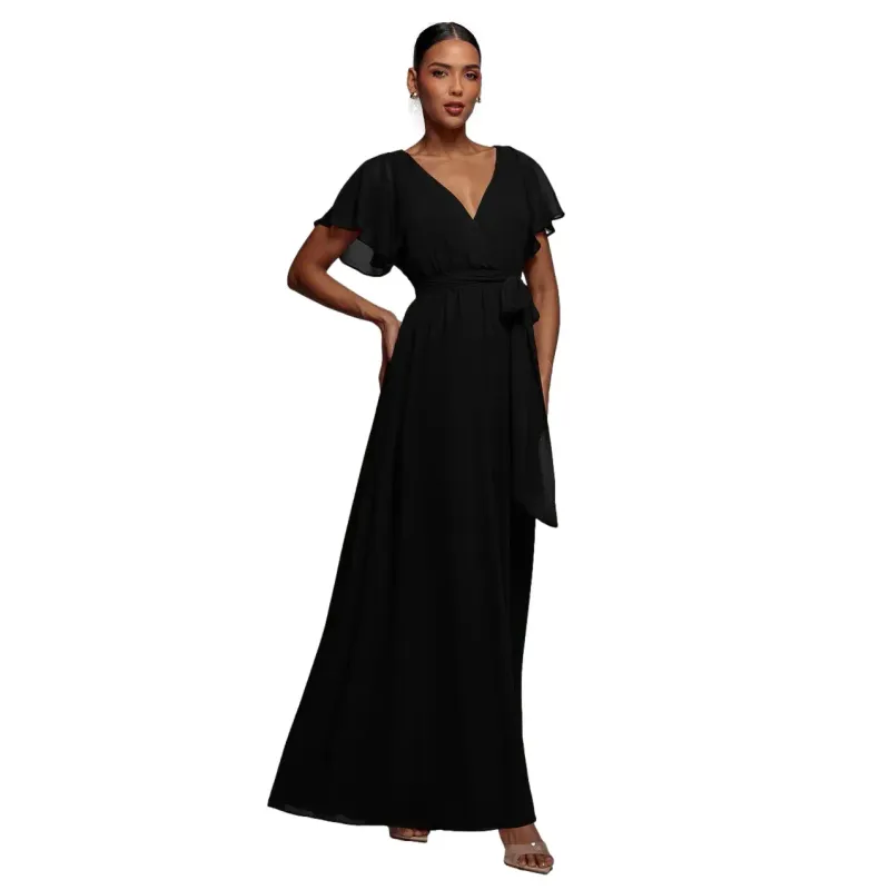 Women's Butterfly Sleeve Wrap Dress Goddiva Maxi
