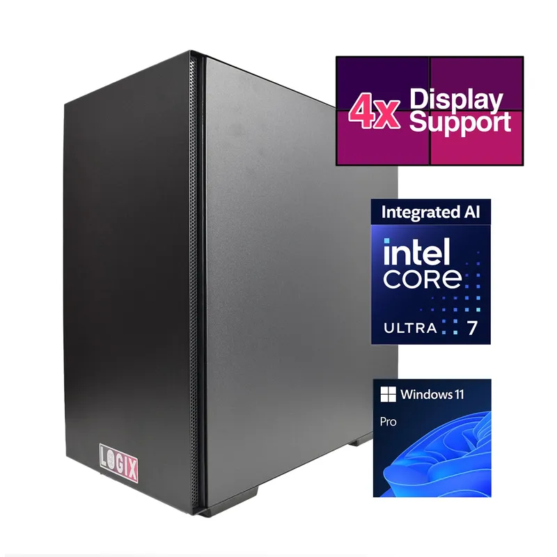 LOGIX Intel Core Ultra 7 AI Powered 20 Core 3.90GHz (5.50GHz Boost) NPU with 13 TOPS 32GB Kingston DDR5 Memory 1TB Kingston NVMe Gigabyte RTX 4060 8GB 4xMonitor 2 x 2.5GB LAN Windows 11 Pro