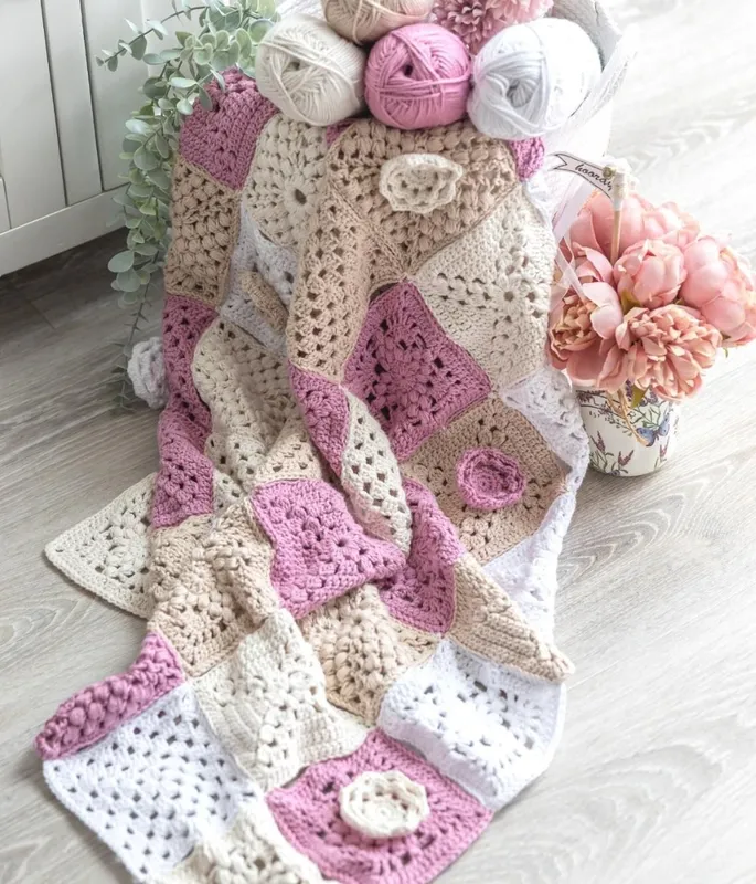 The Rose Garden Blanket Kit in EMU Cotton DK 8 x 100g