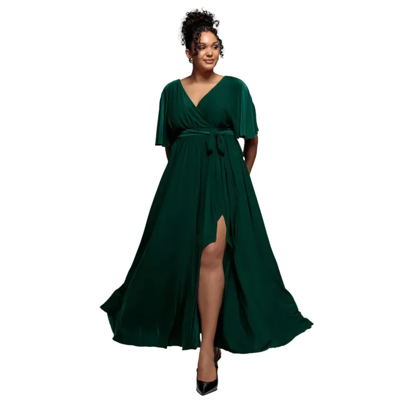 Women's Butterfly Sleeve Wrap Dress Goddiva Maxi