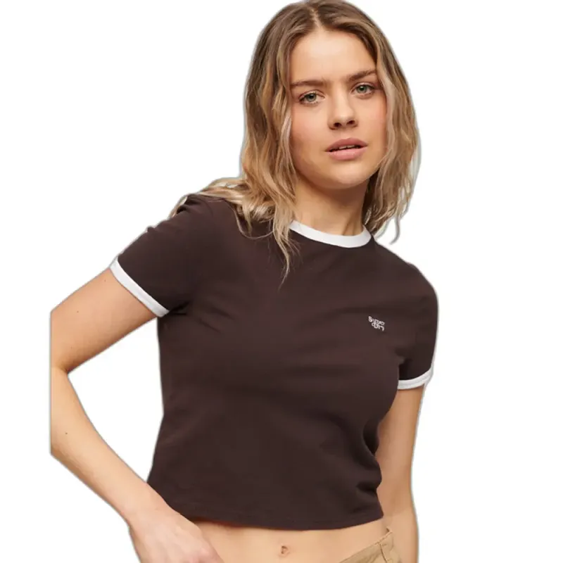 T-shirt court à bords contrastants coton biologique logique femme Superdry