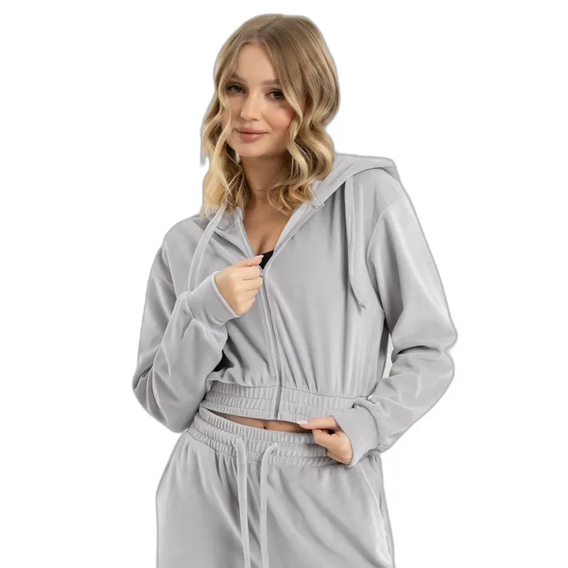 Women's Velvet Zip-up Sweatshirt Gym Glamour
