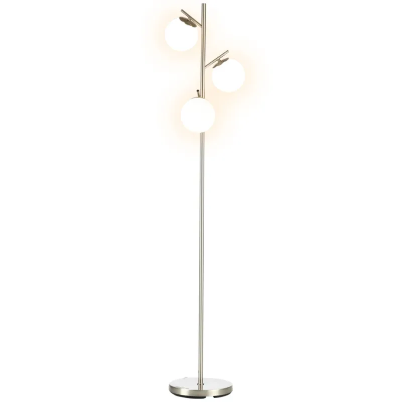 Modern Floor Lamp For Living Room Bedroom, 3 Light Tree Standing Lamp, Silver