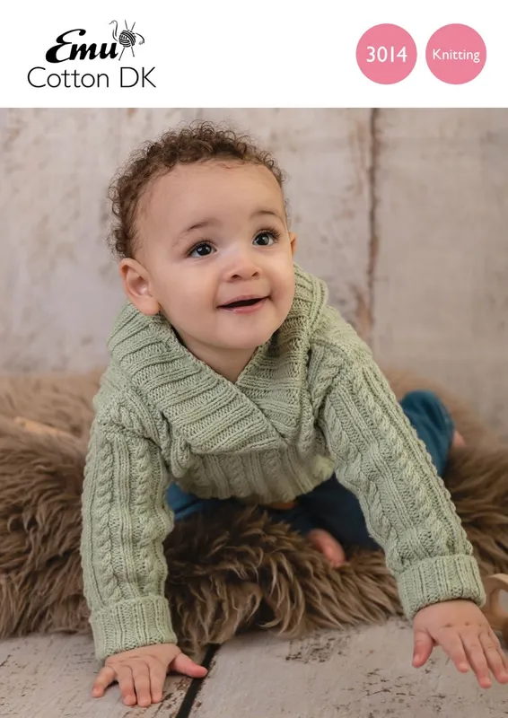Emu Cotton DK Child's Cotton Cable Hoodie 3014 Knitting Pattern 6 Months to 4 Years