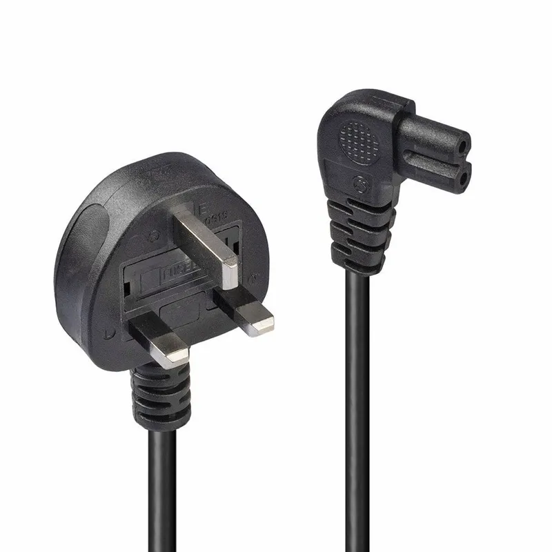 Lindy 0.5m UK 3 Pin Plug to Right Angled IEC C7 mains power Cable Black
