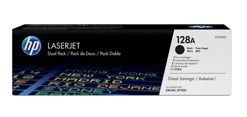 HP CE320AD/128A Toner black twin pack. 2x2K pages/5% Pack=2 for HP LJ