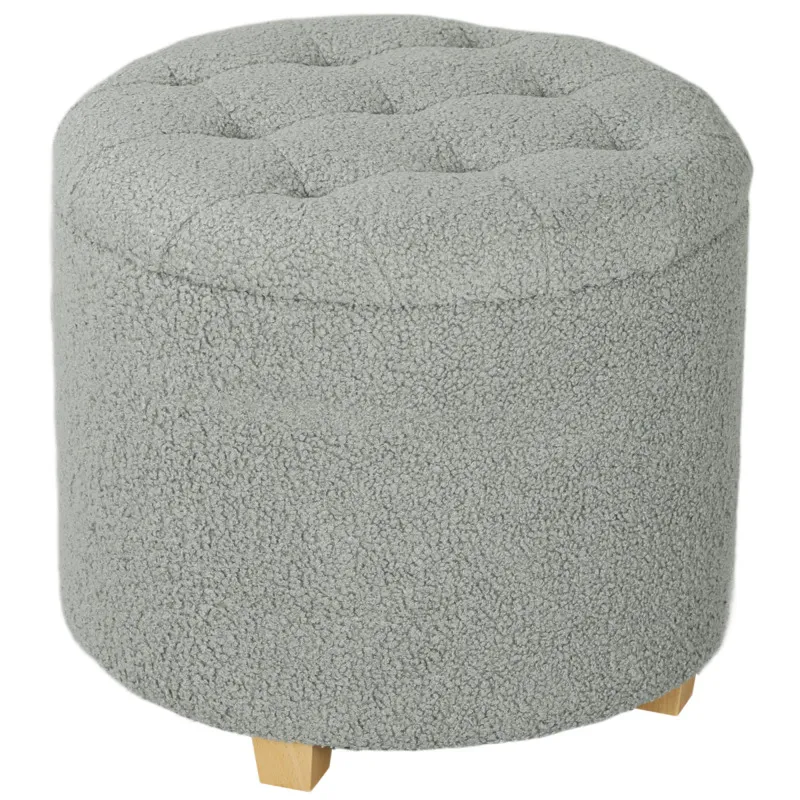 Homcom 45cm Round Ottoman With Storage, Lid, Cashmere Footstool, Dark Grey