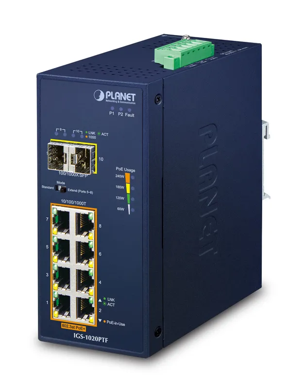 PLANET IP30 Ind 8-P 10/100/1000T Unmanaged Gigabit Ethernet (10/100/10