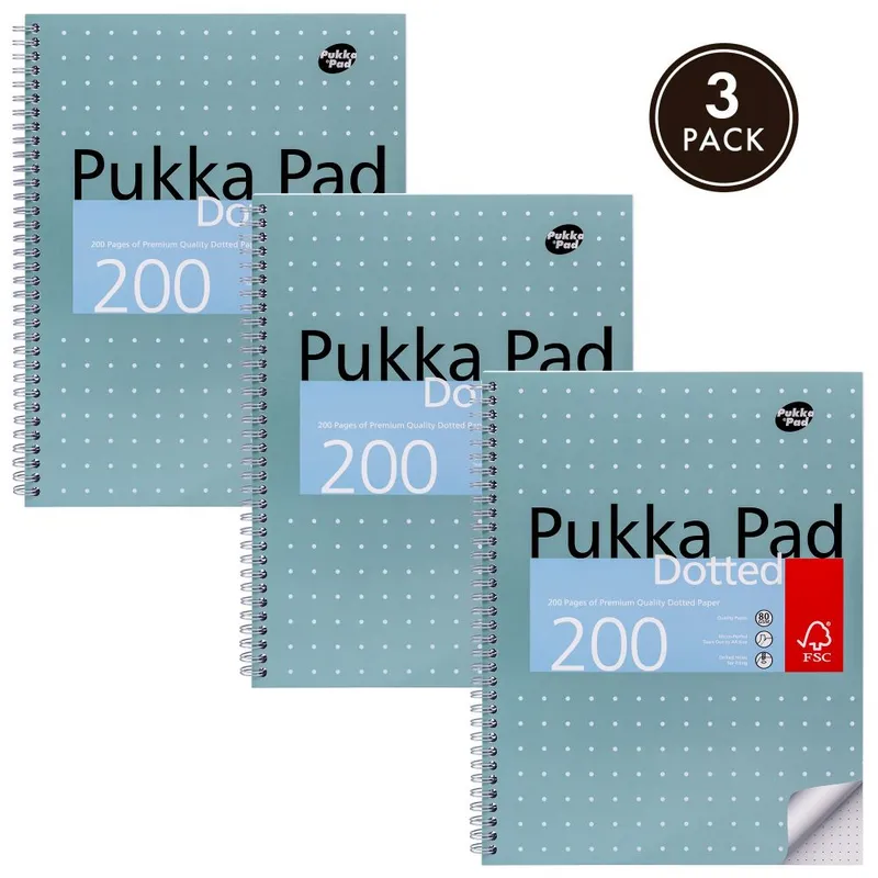 Pukka Metallic Jotta Notepad Wirebound A4 5mm Dotted Grid 4 Hole Punch