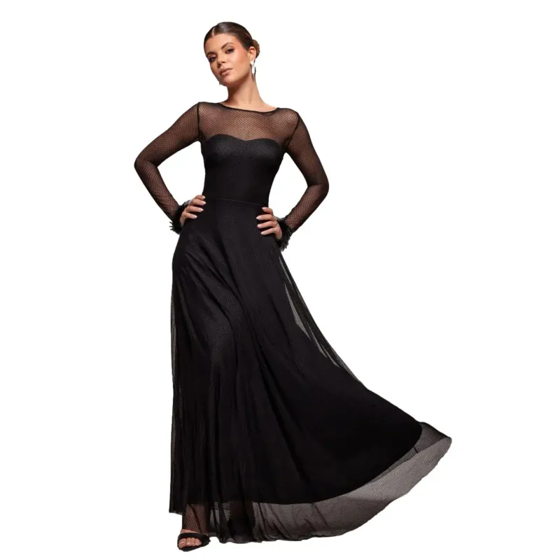 Women's dress Goddiva Dobby Mesh hem Maxi