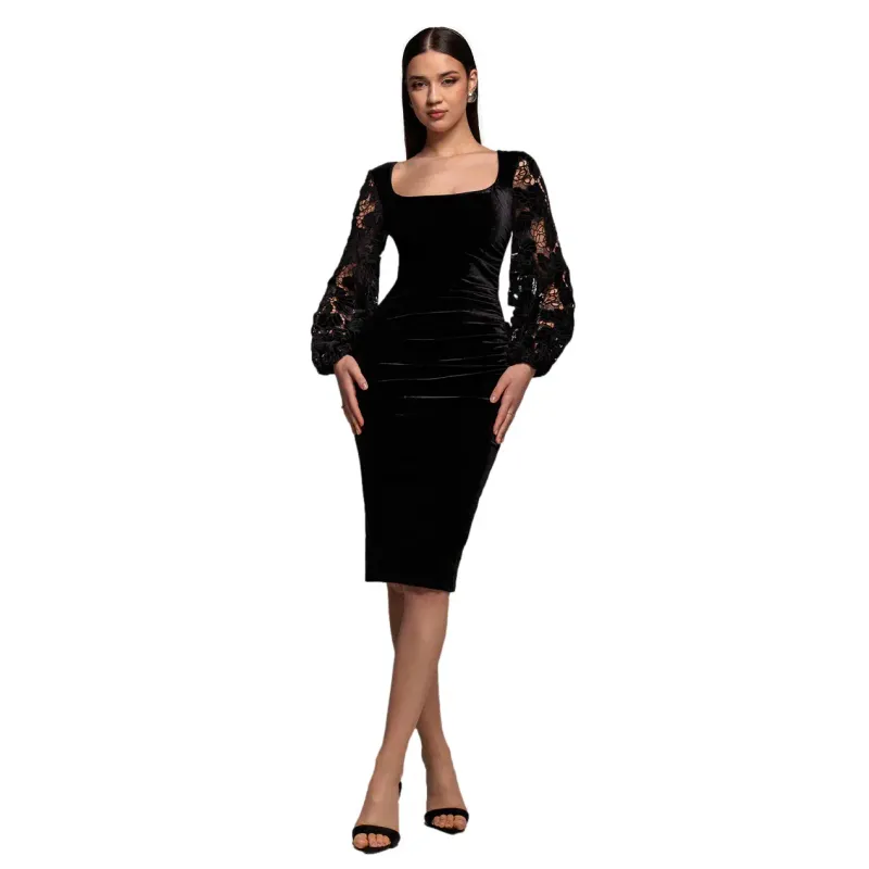 Women's square neck velvet dress Goddiva Midi