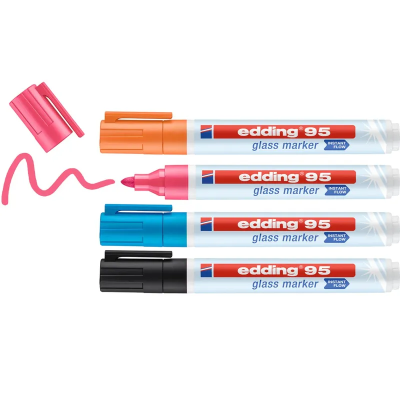 Edding 95 Glass marker 4 pc(s) Bullet tip Black. Blue. Orange. Pink