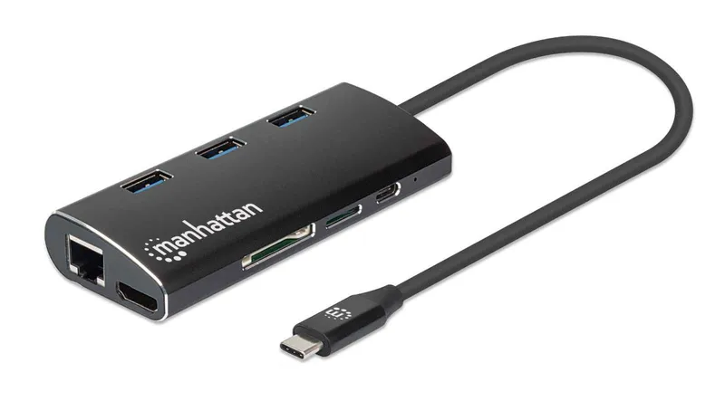 Manhattan USB-C Dock/Hub with Card Reader. Ports (x6): Ethernet. HDMI.