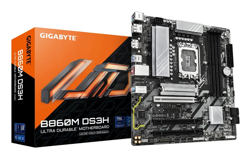 GIGABYTE B860M DS3H Motherboard - Intel Core Ultra Series CPUs 5+1+2+1 Phases VRM up to 9066MHz DDR5 1xPCIe 5.0 + 1xPCIe 4.0 M.2 2.5GbE LAN USB 3.2 Gen 2