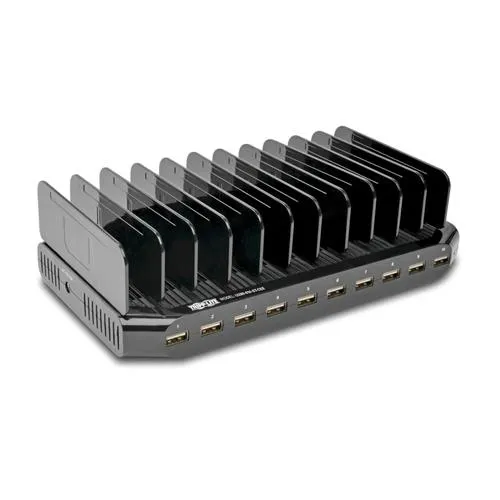 Tripp Lite U280-010-ST-CEE 10-Port USB Charging Station with Adjustable Storage, 12V 8A (96W) USB Charger Output, Schuko Power Cord