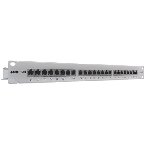 Intellinet Patch Panel Cat6 FTP 24-Port 1U Shielded 90 Top-Entry Punch-Down Blocks Grey