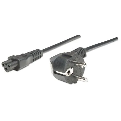 Manhattan Mains Power Cord/Cable Euro 2-pin (CEE 7/4 Schuko) plug to C5 Female (cloverleaf/triangular) 1.8m 16A Lead Lifetime Warranty