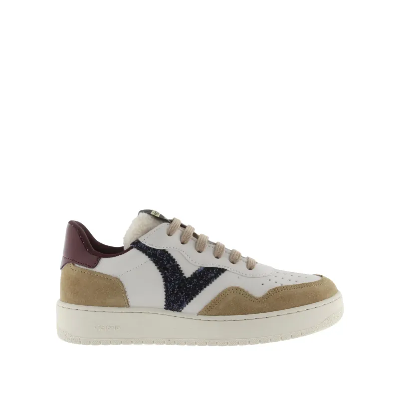 Women's split leather effect sneakers with sequins Victoria Madrid