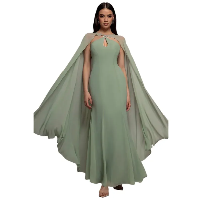 Women's Cape Chiffon Dress Goddiva Maxi