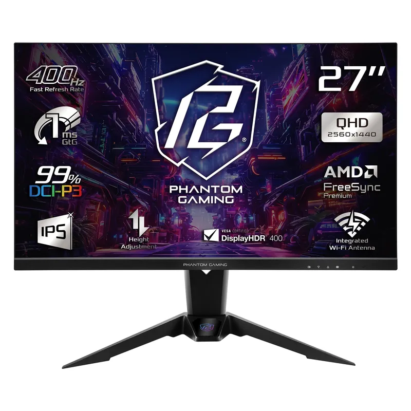ASRock Phantom Gaming PG27QFW2A 27 Inch QHD (2560 x 1440) IPS Gaming Monitor 400Hz 1ms (MPRT) Response Time 2 x HDMI 2.0 1 x DisplayPort 1.4 Height Adjustable
