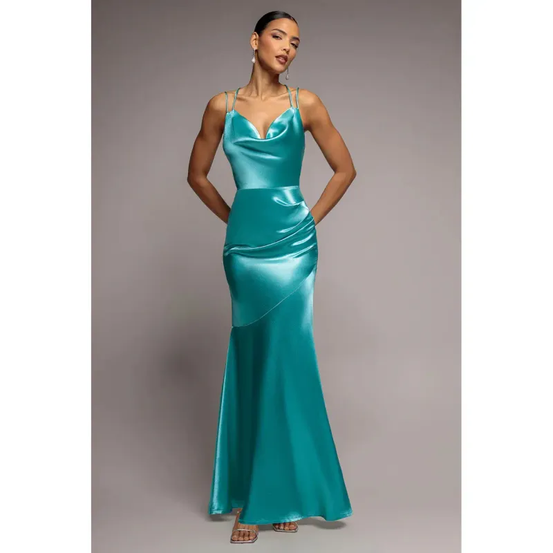 Satin Cowl Neck Dress with Straps Women Goddiva