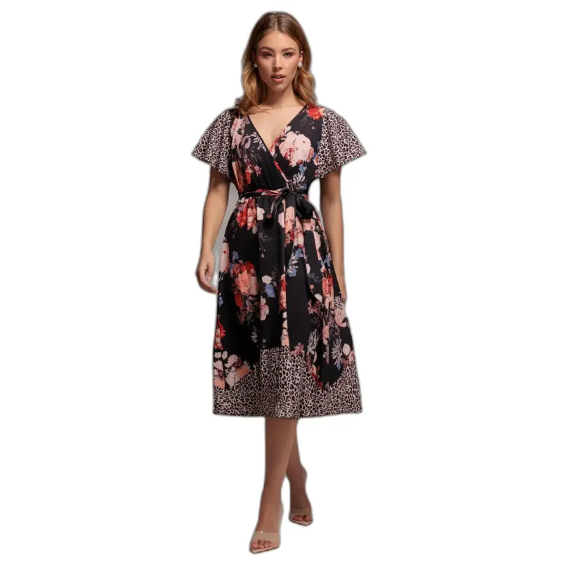 Women’s Butterfly Sleeve Printed Midi Dress Goddiva