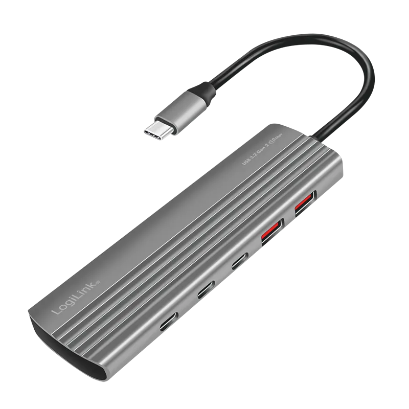 LogiLink USB 3.2 Gen2 Hub. 10+1-port. 2x USB-A. 8x USB-C. PD 100W. alu
