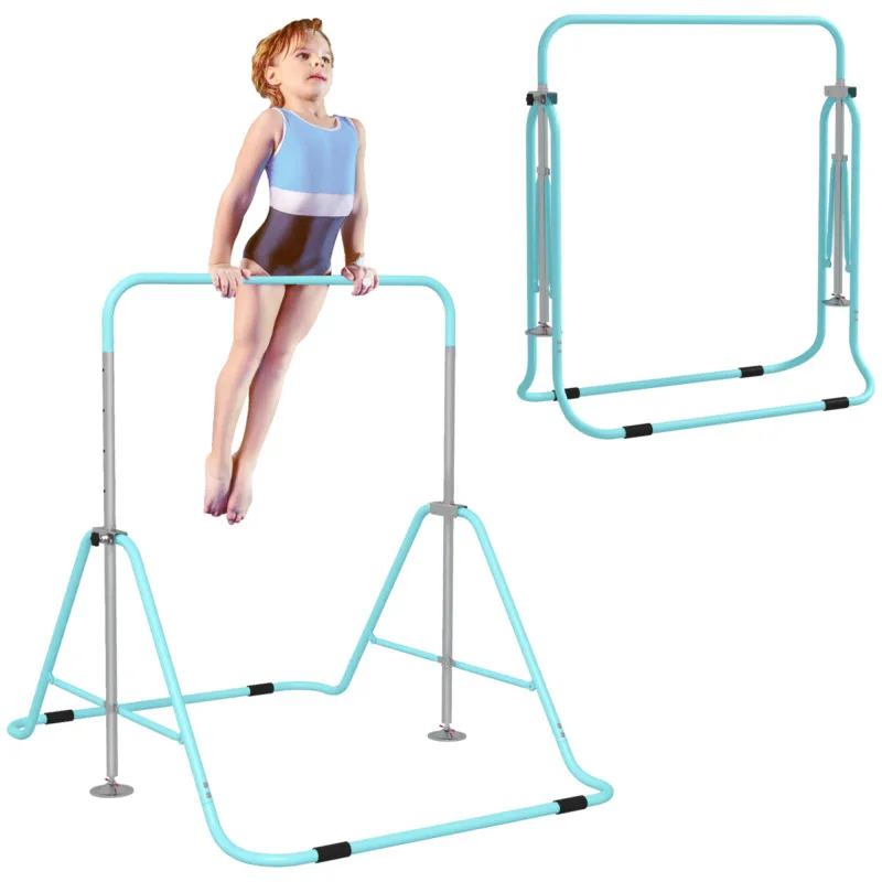 Homcom Kids Gymnastic Bar With Adjustable Height, Foldable Training Bar - Blue