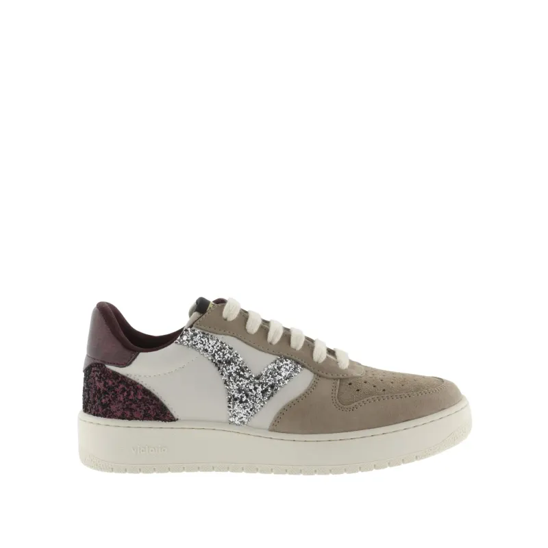 Women's split leather effect sneakers with sequins Victoria Madrid